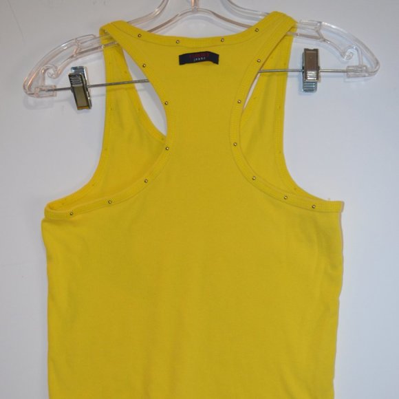Tommy Jeans Yellow Micro-Corduroy Tank Open Shoulders Strases Neck Sleeveless M - Picture 2 of 8